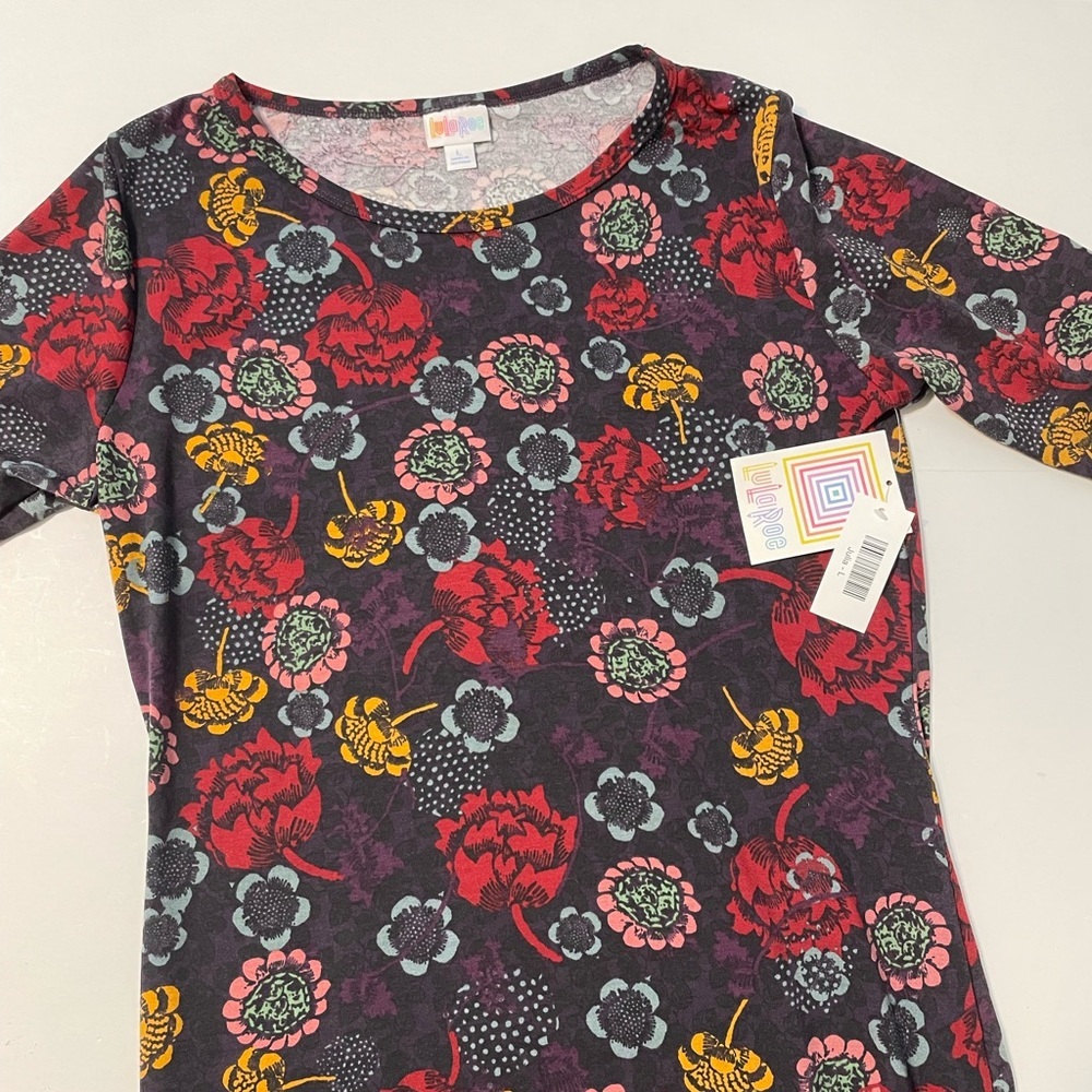 Lularoe Purple Floral JULIA Short Sleeve Dress Size Large - Picture 3 of 7